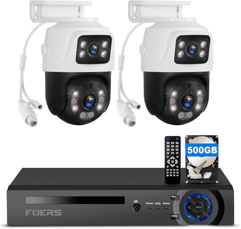 Fuers نظام كاميرات أمان 8CH 4K مع 2 كاميرا سلكية 6MP PoE مزدوجة العدسة، مسجل فيديو شبكة 8 قنوات مع قرص صلب سعة 500GB، كشف ذكي عن الأشخاص، تطبيق موبايل وتحكم عن بعد عبر الكمبيوتر - Image 1